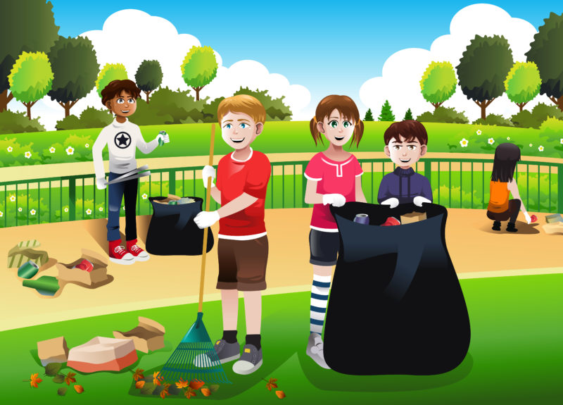 kids cleaning up school yard